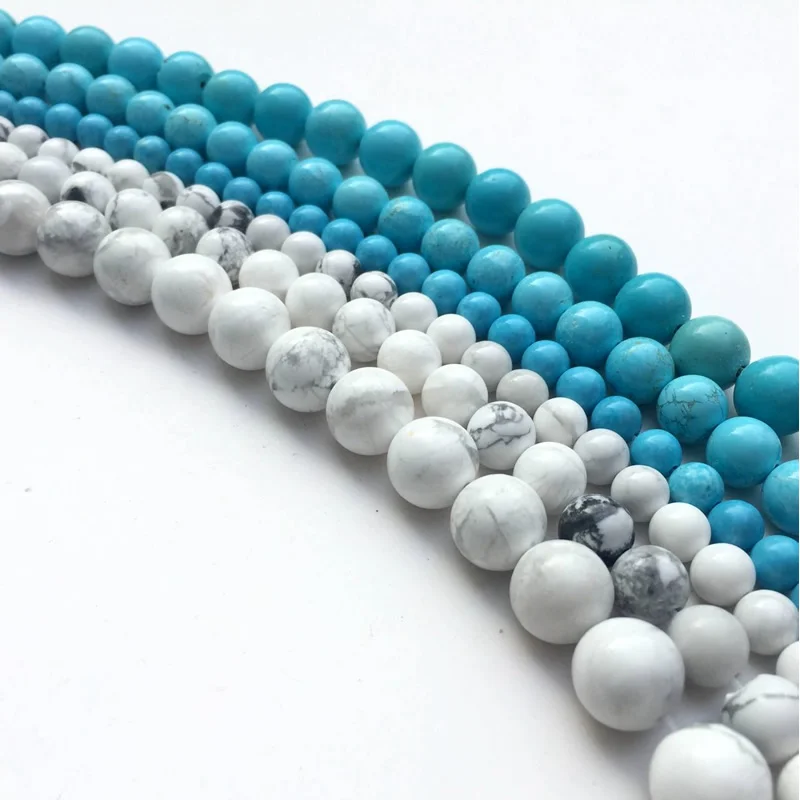 

Free shipping Natural Gem Stone White Howlite Turquoises Beads 4 6 8 10 12 14MM Bracelet Fit Diy Charm Beads For Jewelry Making