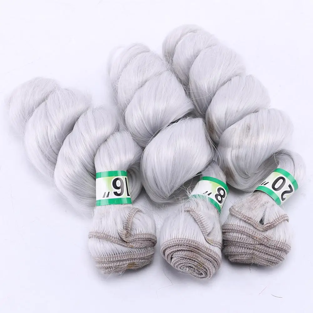 

2 pieces one lot Slivery grey synthetic hair extension weave high temperature loose wave hair bundle for women