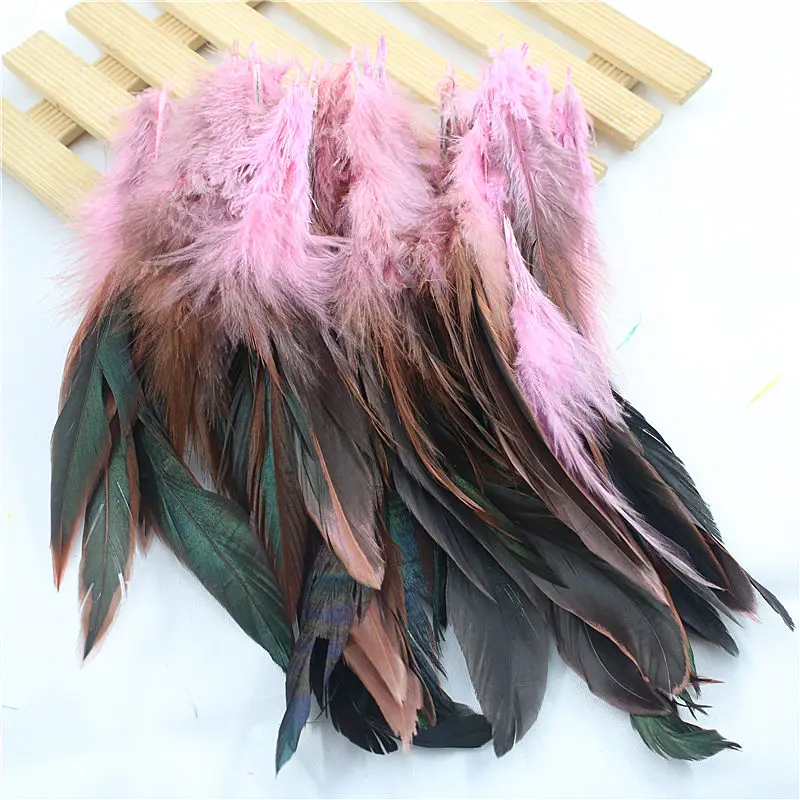 pink Venda 50 pchs/lote barato plumas de penas, 5-8inch13-20cm, натуральный jóias pluma de penas de galinha penas galo cor DIY - Цвет: pink