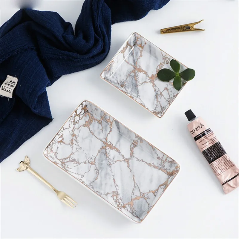 Скандинавские керамические мраморные золотые лотки для хранения креативных