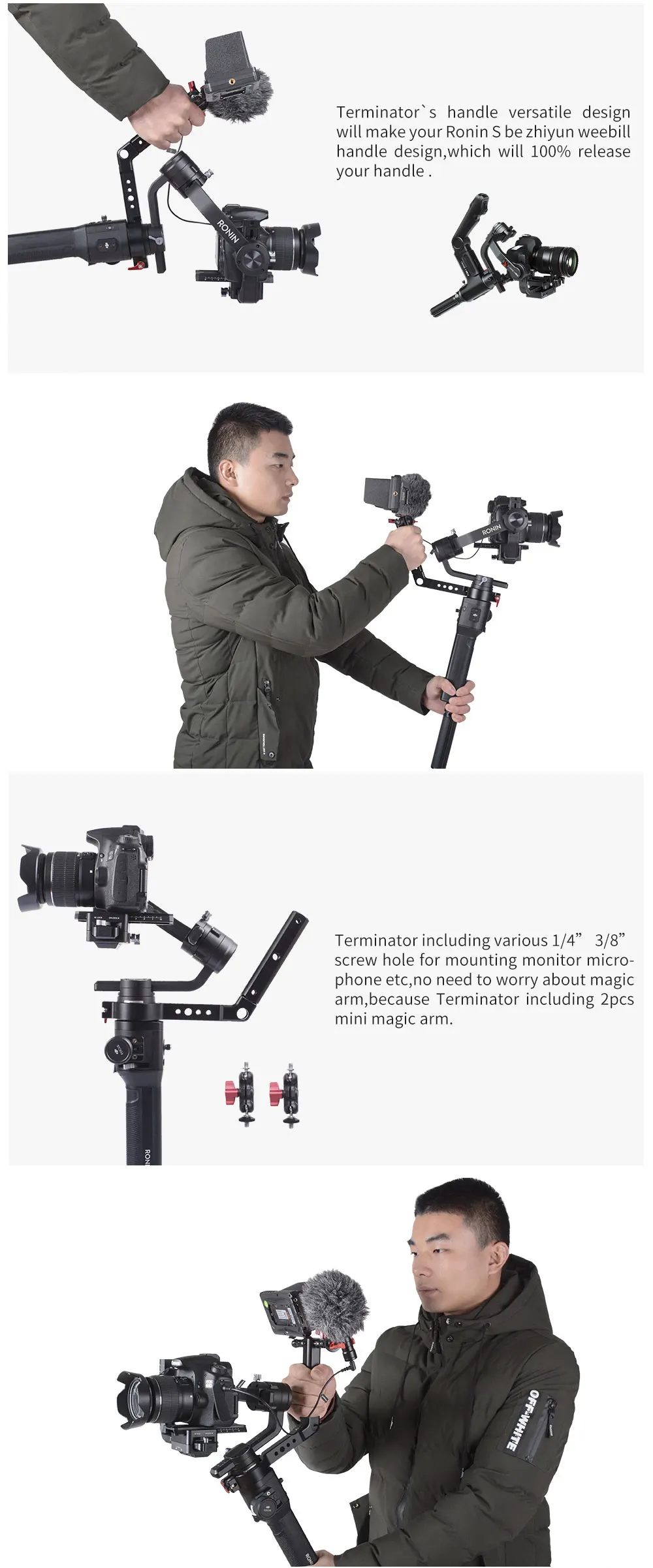 Терминатор универсальная ручка карданный аксессуары для Ronin S Crane 2 Moza Air 2 как ZHIYUN weebill дизайн крепление микрофон/монитор/светодиодный