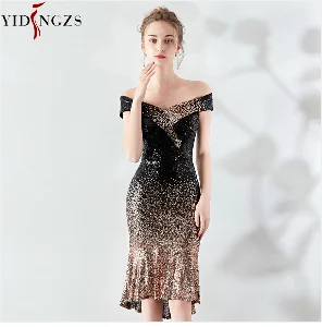 Robe De Soiree элегантное платье русалки с блестками вечернее платье с коротким рукавом Вечерние Длинное платье YD1188