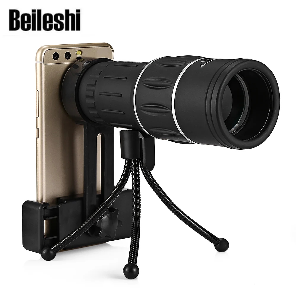 Beileshi 16x52 Mini Monocular HD 10X Telescope with Phone Clip Tripod 66/8000m Dual Focus Adjusting Night Light Vision | Инструменты