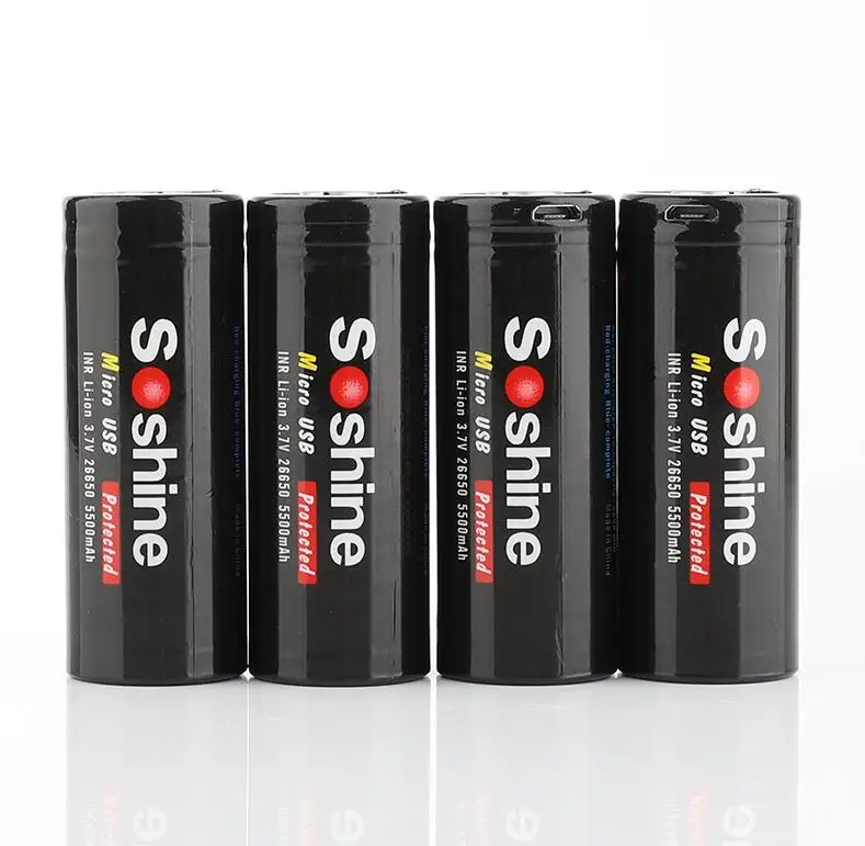 Soshine 3 7 V 5500 mAh 26650 батарея для зарядки usb аккумуляторная с защитой Micro