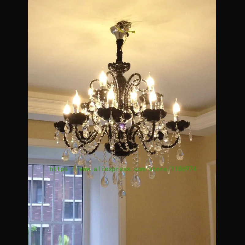 Vintage High Quality Black Crystal Chandelier Lustre De Cristal dining room ballroom LED candle chandeleier kitchen glass lamp |