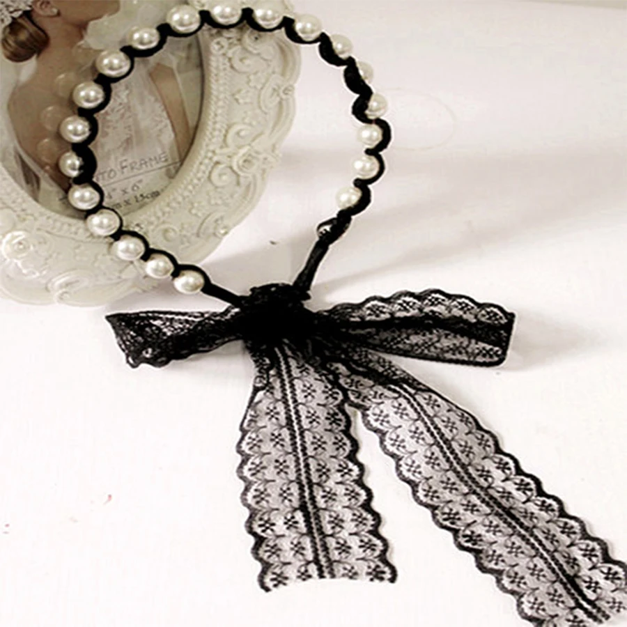 1 х обруч для волос с черным и белым жемчугом кружевом женщин|girls headwear|women hairbandband hair