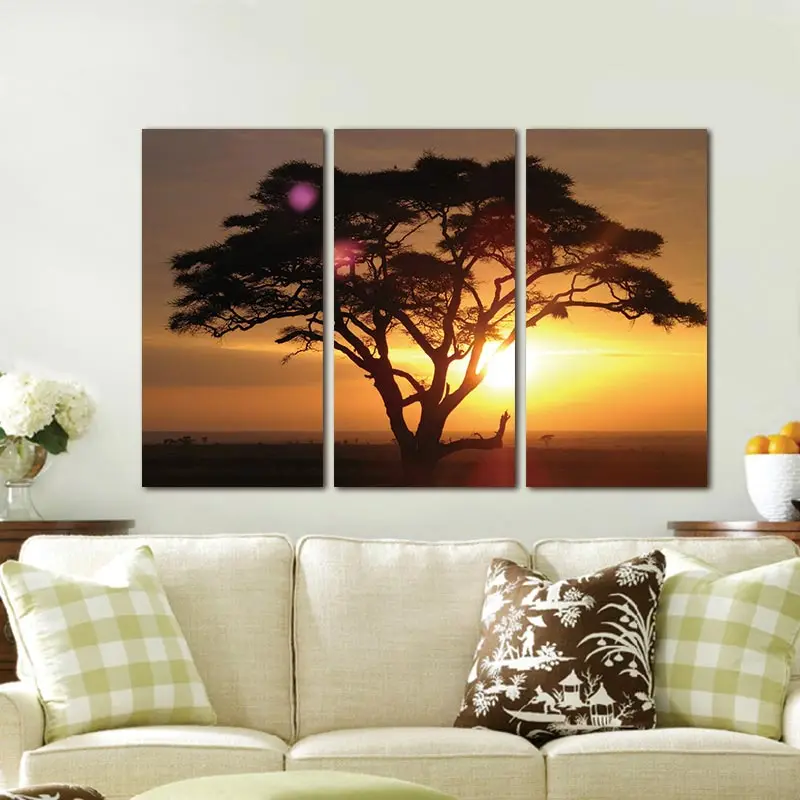 

3 Panels Unframed Canvas Photo Prints Desert Sunset Landscape Tree Leopard Wall Art Picture Canvas Paintings Wall Decorations