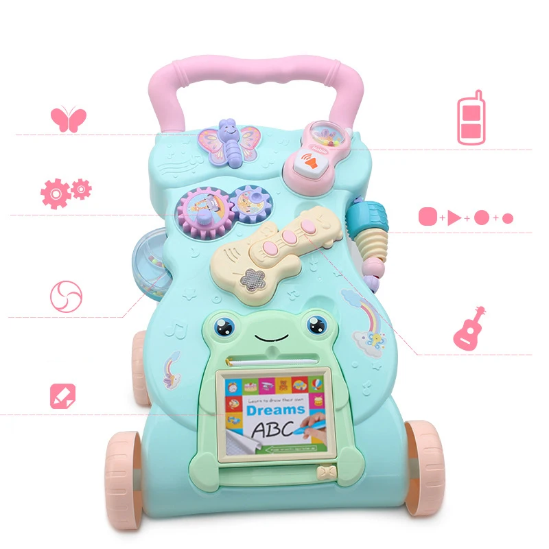 Детские ходунки с четырьмя колесами мультипликационный узор игровая доска для