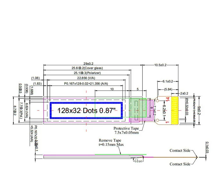 0 87 дюймовый белый 14pin SSD1316 OLED дисплей модуль 128 * 32IIC экран | Электроника