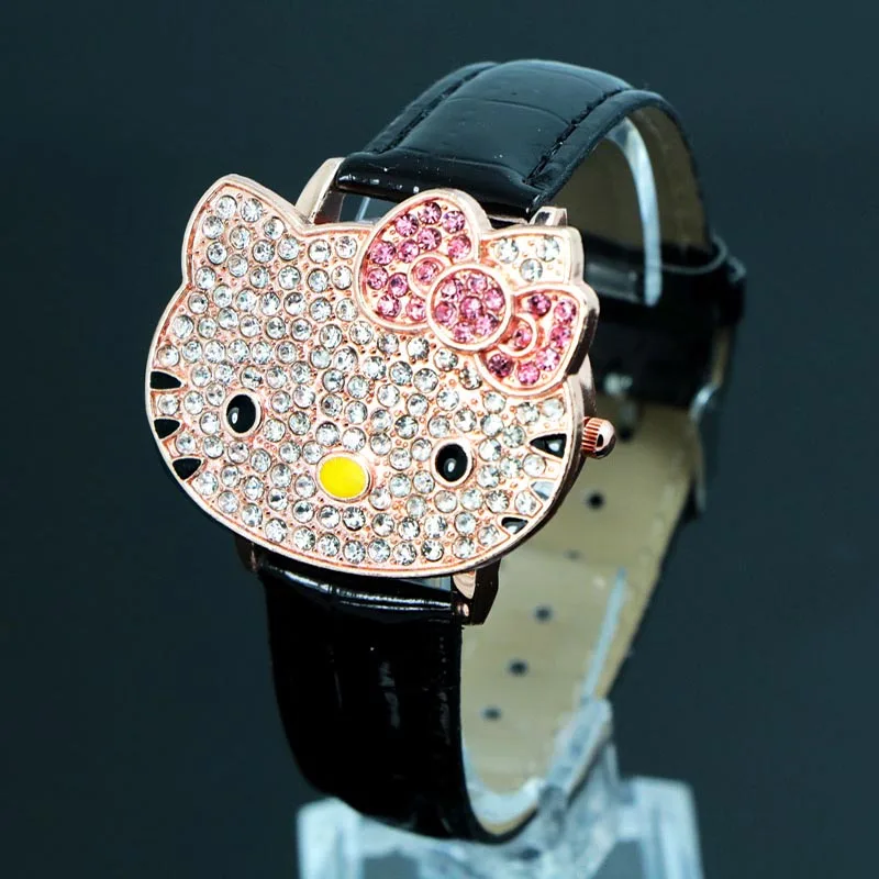 Милые хит продаж кожа часы Hello Kitty детей обувь для девочек женщин Кристалл платье