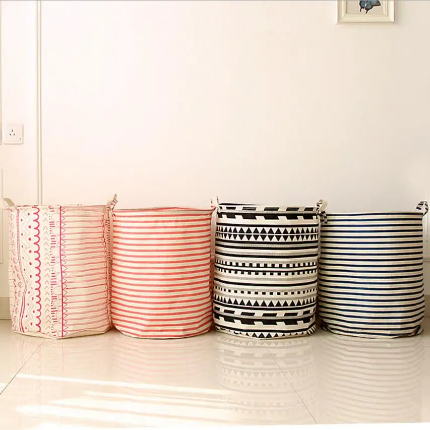 

Waterproof Cloth stripe Laundry Hamper Clothes Storage Baskets Home clothes storage barrel kids toy organizer storage barrels