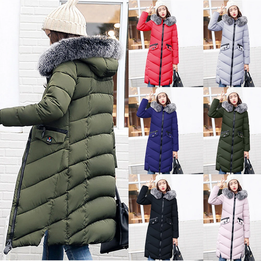 Для женщин Новинка зимы утепленная одежда меховой воротник кепки пальто с
