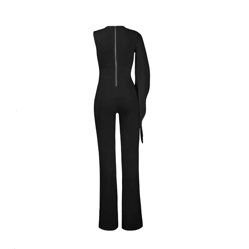 Binbye Fans One-Shoulder Sexy Jumpsuit Flare Sleeve Back Zipper Wide Leg Overalls Full Bodysuit Elegant Party Jumpsuits CH340 | Женская