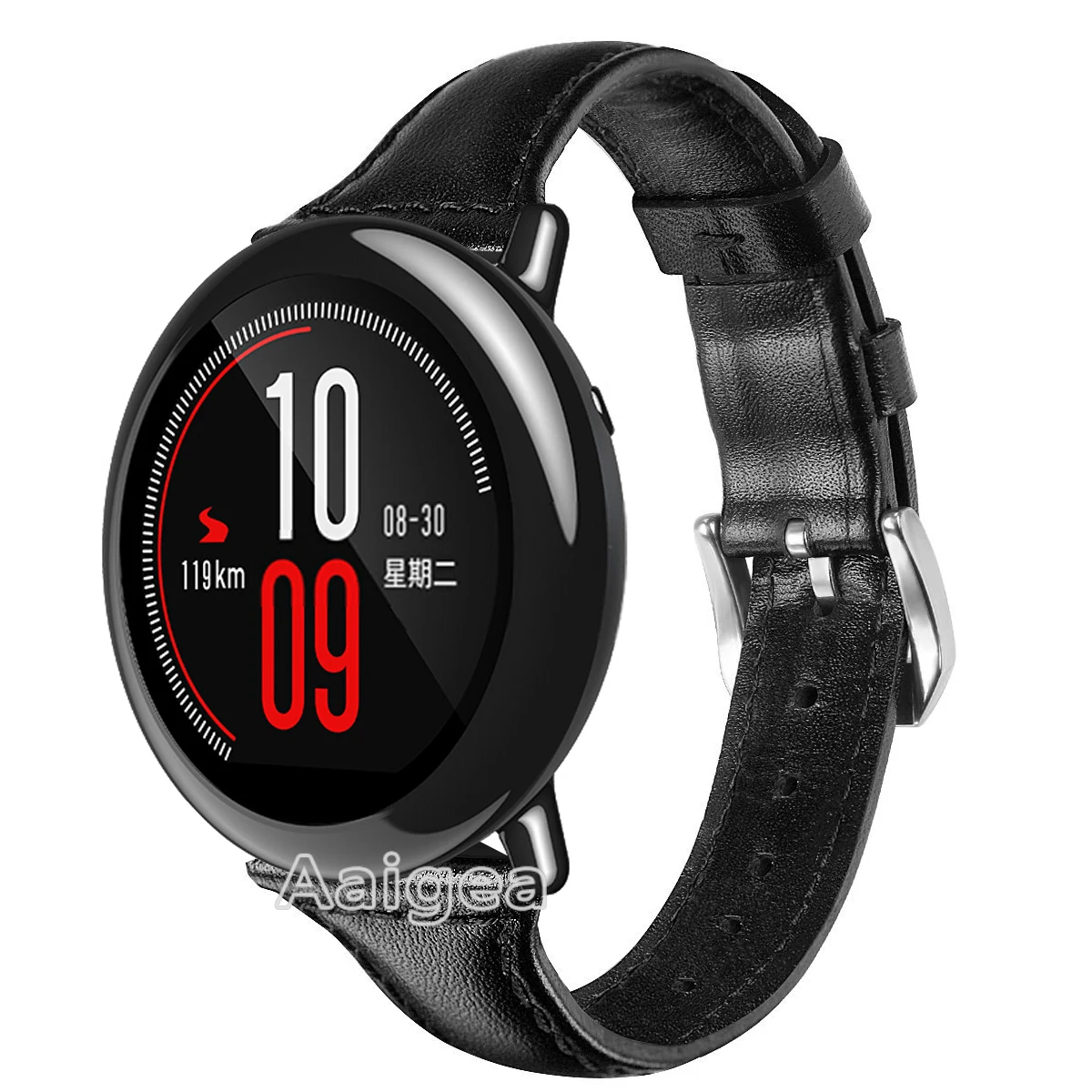 Черный Элегантный тонкий кожаный ремешок для часов для Xiaomi Huami Amazfit PACE Смарт-часы замена Классическая пряжка кожаный браслет 22 мм - Цвет: Черный