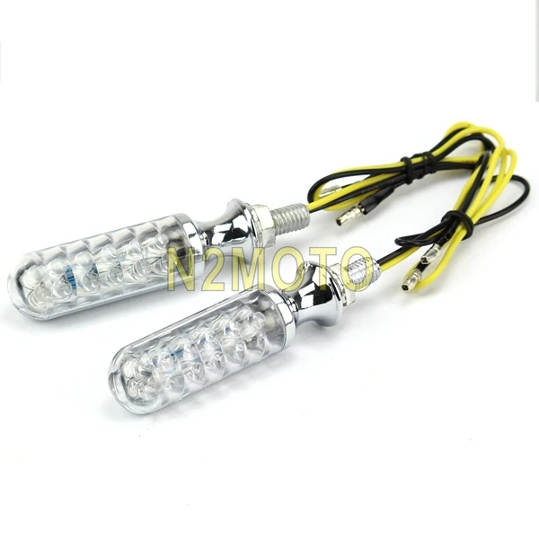 Хромированный светодиодный сигнальный фонарь для мотоцикла 2 шт. янтарный