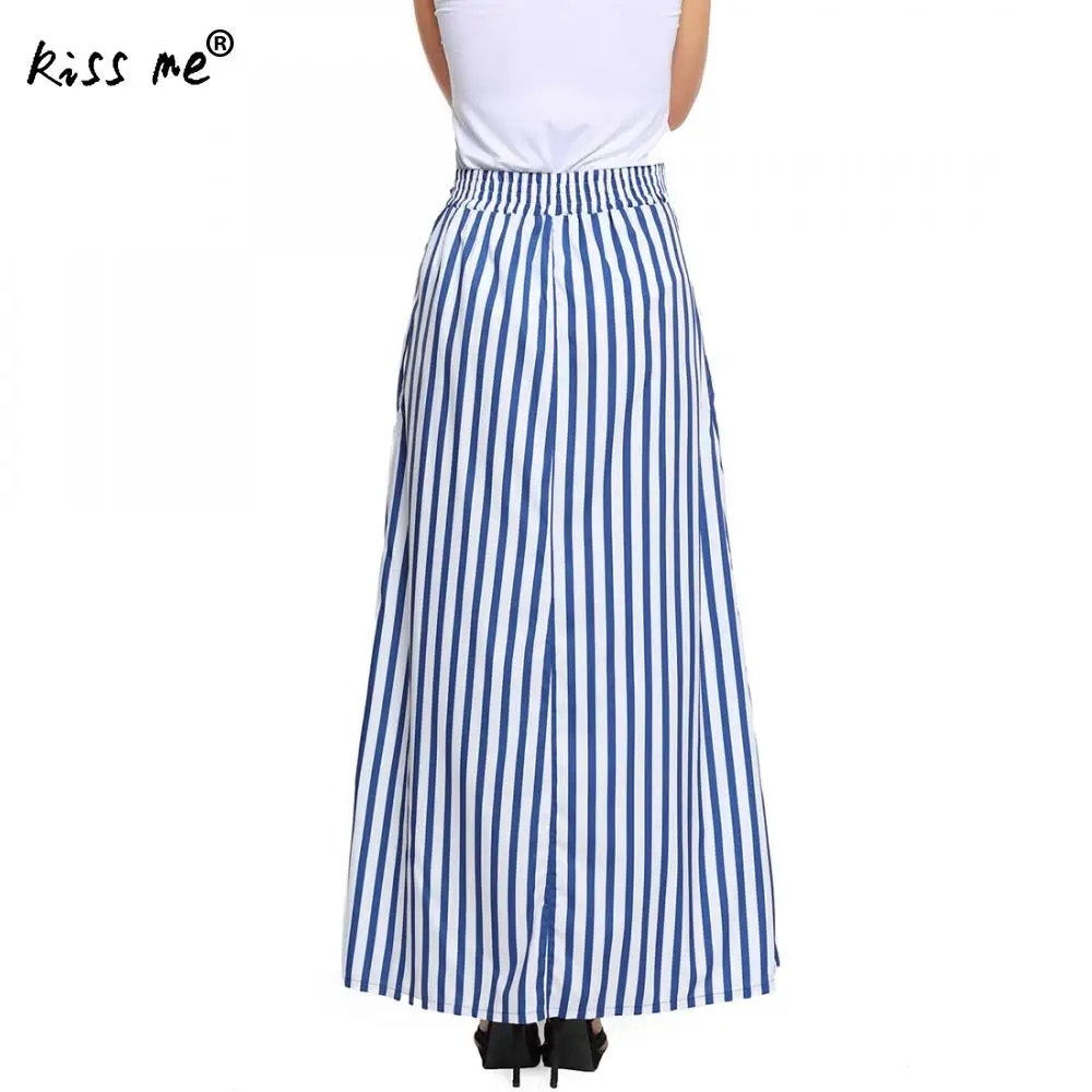 2018 модные летние Для женщин Длинная юбка офис полосатые макси юбки полный Длина