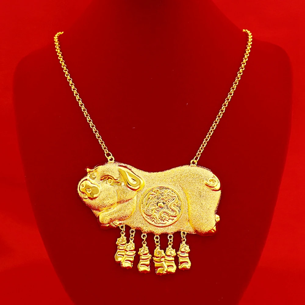 

Traditional Wedding Pendant Necklace Yellow Gold Filled Pig Design Bridal Womens Jewelry
