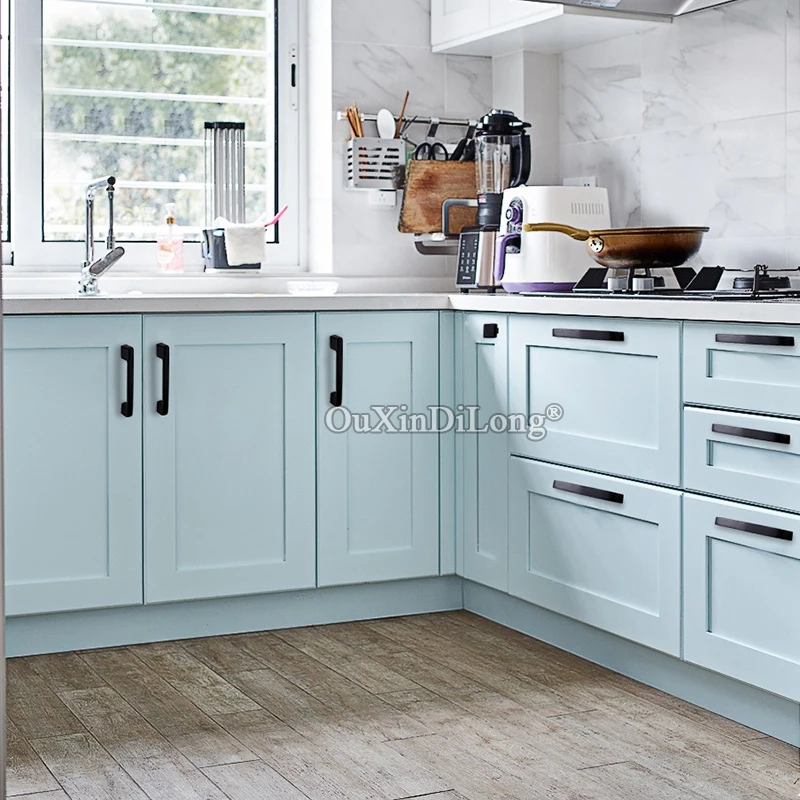 Европейский Элегантный черный 2 шт Твердый латунный кухонный шкаф дверные ручки