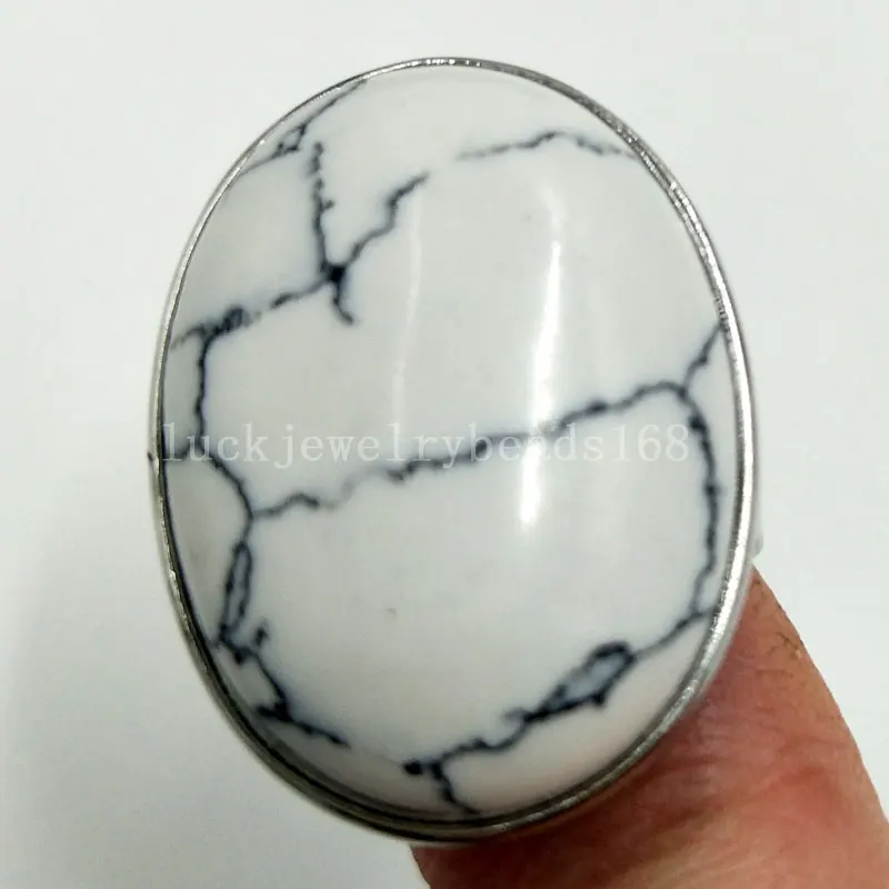 Blue Howlite C5674 Тигровый глаз Малахитовый Кристалл Сердолик золотой камень Howlite натуральный Лазурит Овальный шарик кольцо 6,5~ 1" US настроить WFH389 - Цвет основного камня: Blue Howlite C5674