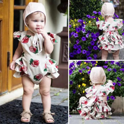 Новинка Летние Боди с цветочным принтом боди оборками для маленьких девочек