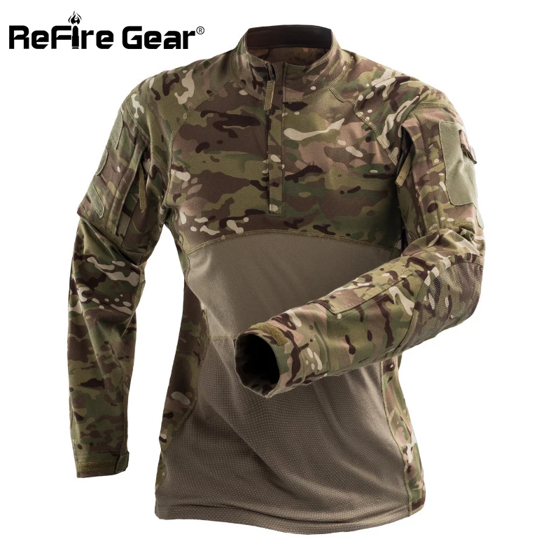 Мужская камуфляжная армейская рубашка ReFire Gear тактическая футболка с длинным