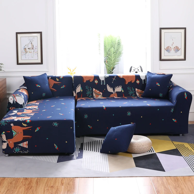 Lovely cartoon sofa cover couch/loveseat L shape slipcover Christmas deer and fox elastic stretch protector | Дом и сад