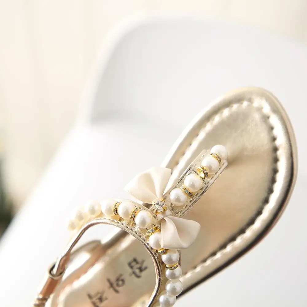 Summer Casual Children Shoes Toddler Infant Kids Baby Girls Bowknot Pearl Princess Thong Sandals Butterfly-knot |