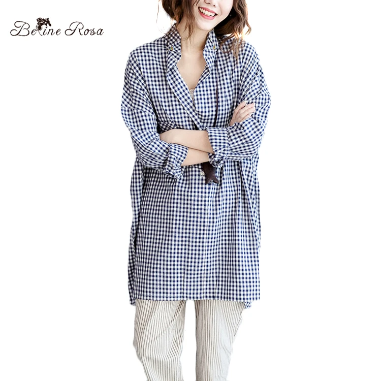 Женская хлопковая блузка в клетку BelineRosa Повседневная рубашка европейском стиле
