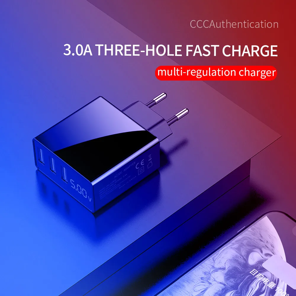 LED Display EU 3 USB Charger 5V 3A Mobile Phone Fast Charging Travel Wall For iPhone Samsung Xiaomi Max 2.4A | Мобильные телефоны и