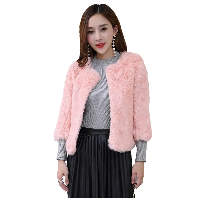 Plus size S - 6XL real rabbit fur jackets women O neck whole skin coats genuine leather outerwear custom make | Женская одежда