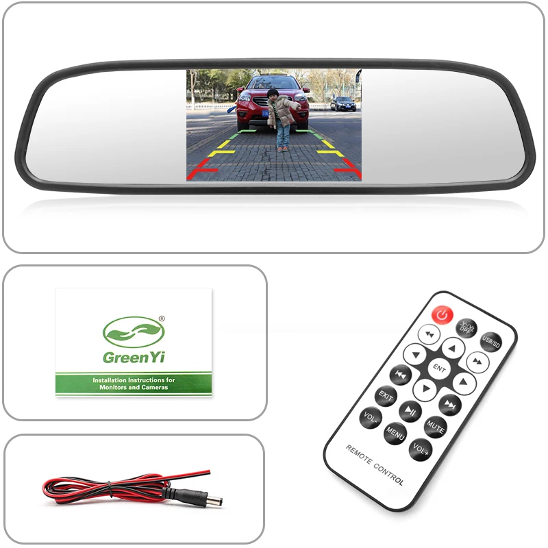 GreenYi 4 3 &quotTFT lcd цветной автомобильный зеркальный монитор с дистанционной