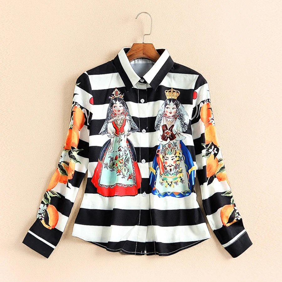 Fashion Vintage Twinsets 2018 Autumn New Long Sleeve Turtleneck Character Tops + Knee-Length Striped Dress | Женская одежда