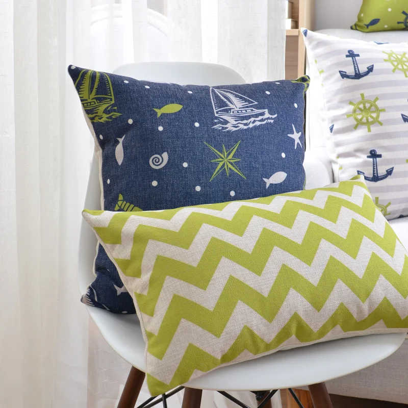 Wholesales Linen Pillow Cover Mediterranean Chervron Anchor Navy Stripe Geometric Home Decorative Case 45x45cm/30x50cm | Дом и сад