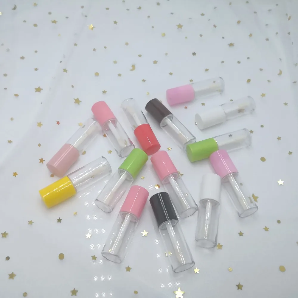 50/100pcs3ML мини Красочные крышки прозрачный блеск для губ Туба. Маленькая Косметическая губная помада образец бутылки, DIY бальзам для губ трубки