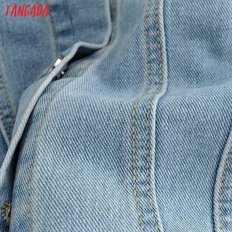 Tangada Мода женские джинсовые куртки с дырками женское синее короткое джинсовое пальто карманная брендовая Дизайнерская одежда FN26