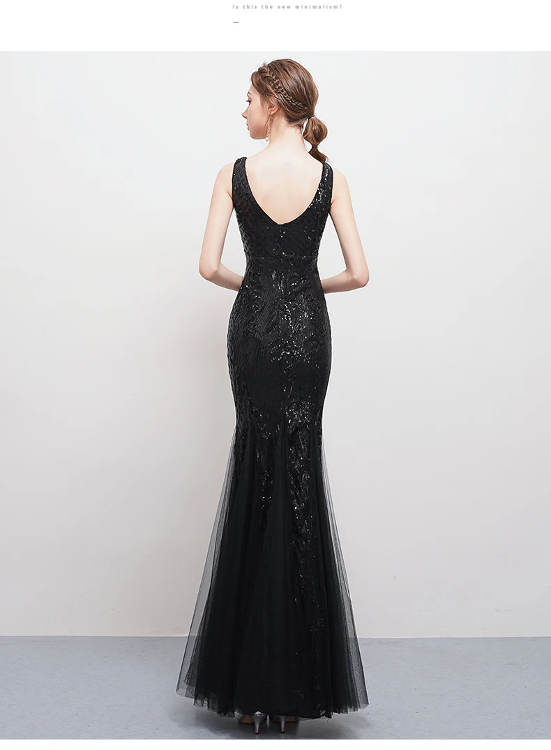 Wei yin Robe De Soiree с v-образным вырезом, новые модные длинные вечерние платья с открытой спиной, роскошные вечерние платья с блестками, платья для выпускного вечера