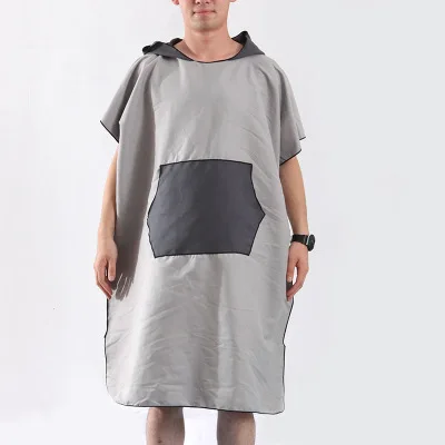 Grey Changing Robe Bath Towel Microfiber Adult Hooded Beach Towel Poncho Surf Bathrobe Towels Swimwear Women Man Beachwear Swimsuit - Цвет: Grey