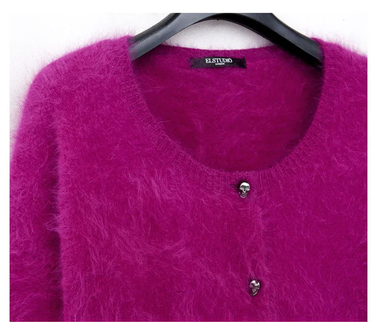 Autumn Winter Fashion Women Mink Cashmere Cardigan Sweater Female O-neck Knitted Long haired mink cashmere sweater tops |