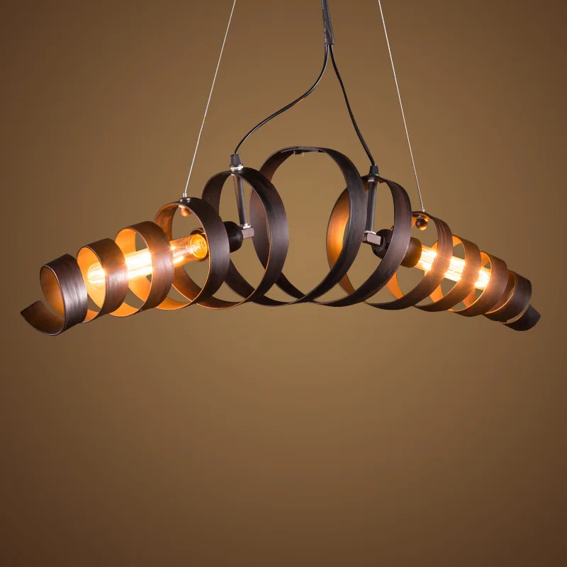 Винтажный светильник из кованого железа промышленный 2 головки спиральный