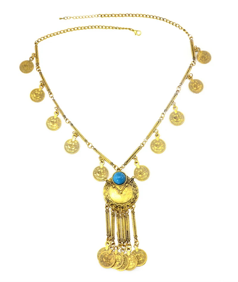 Богемные синие полимерные бусины драгоценный камень винтажная Золотая монета