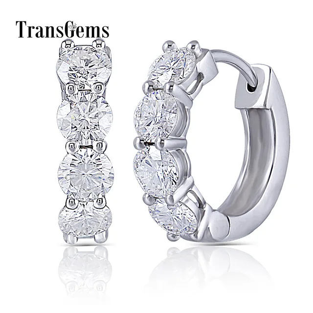 Женские серьги с муасанитом Transgems 10 к белое золото 2CTW 4 мм GH бесцветные свадебные