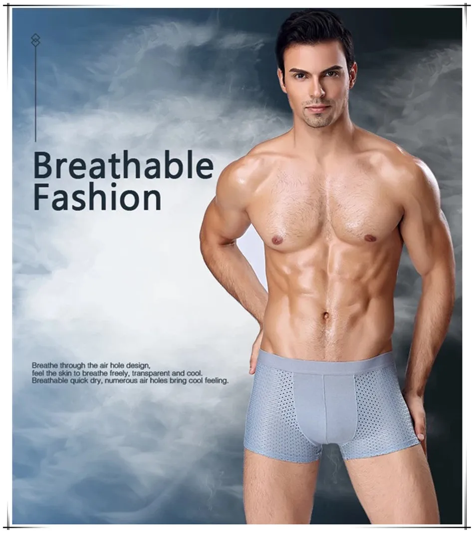 4pcs/lot L-7XL Plus Size Men Mesh Underwear Boxers Shorts Solid Men's Clothing Boxer Panties Sexy Mens Underpants