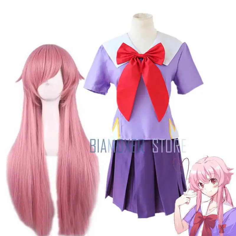 Дневник будущего Gasai Yuno косплей костюмы платье униформа Mirai Nikki для женщин девочек
