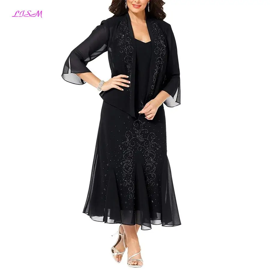 Plus Size Beaded Mother of the Bride Dress with Jacket Chiffon Dinner Dresses for Women Long Mother Dresses for Wedding - Цвет: Photo color