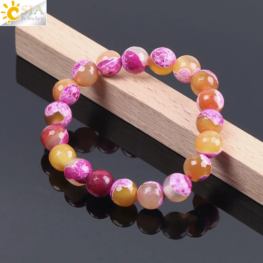 Женские браслеты Агаты CSJA тянущиеся из розового и красного оникса с натуральным