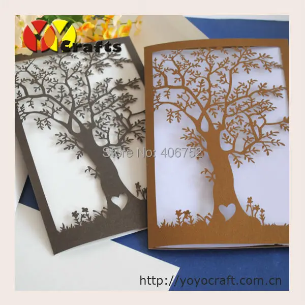 10pcs Delicate Tree Shape Laser Cut Wedding Invitation Card Folded with Inner Paper and Envelop | Cards &amp Invitations