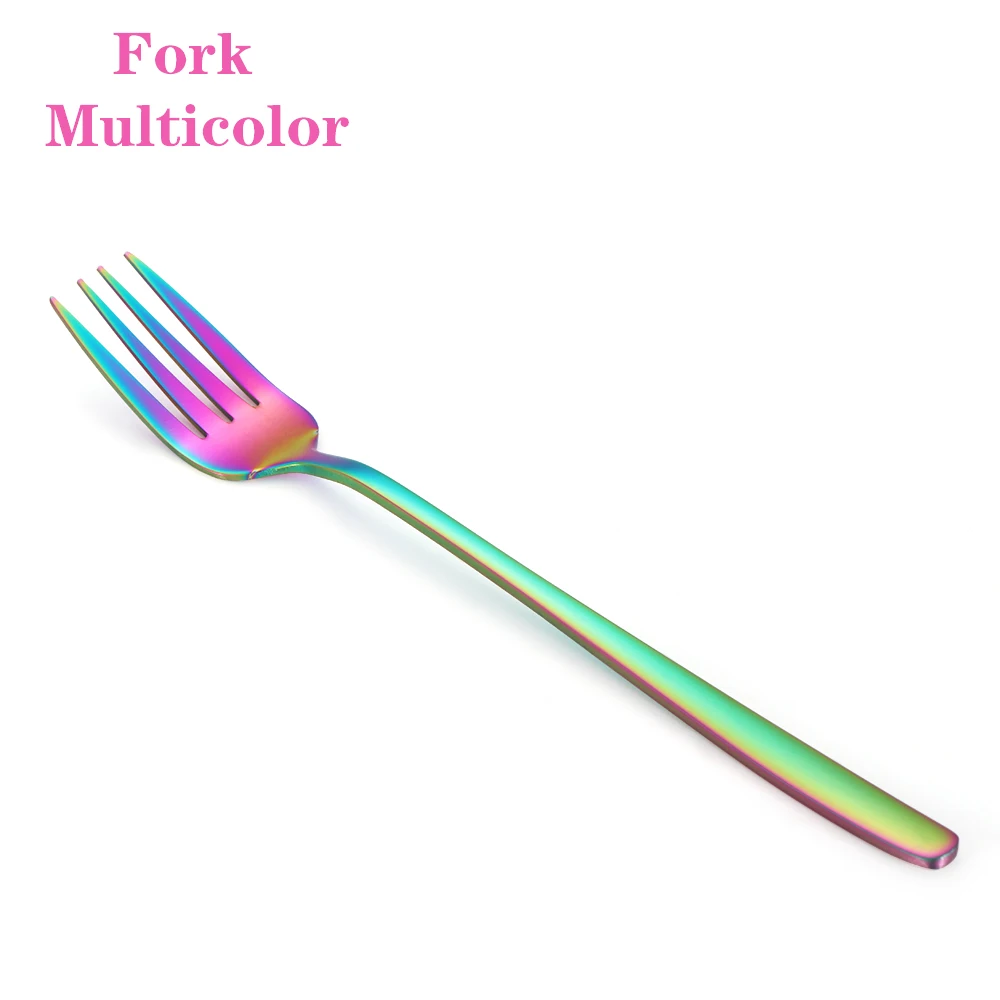 multicolor Fork 1 шт радужных цветов столовые приборы Корейская ложка с длинной ручкой еда вилка Совок Мороженое Ложки для чая и кофе посуда из нержавеющей стали - Цвет: multicolor Fork