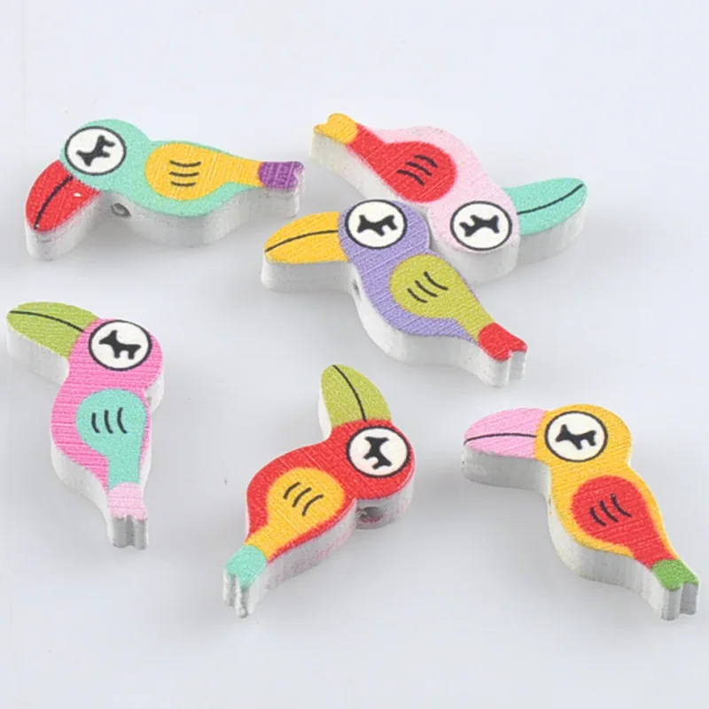 Parrot 50 шт. 23*19 мм Разноцветные космические деревянные бусины в форме сердца Ежик попугай Лебедь слон собака птица бусы принцессы для DIY ювелирных изделий - Цвет: Parrot
