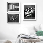 Постеры и принты для кинотеатра, декор для домашнего кинотеатра, подарки для любителей фильмов, попкорн, черный кинотеатр, иллюстрация, Картина на холсте