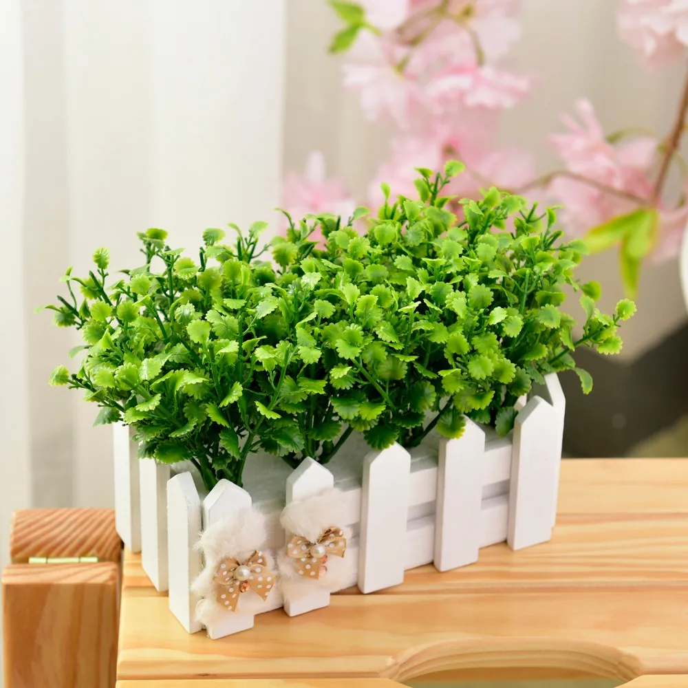 Зеленая трава + деревянный забор мини Горшечное растение пластиковые